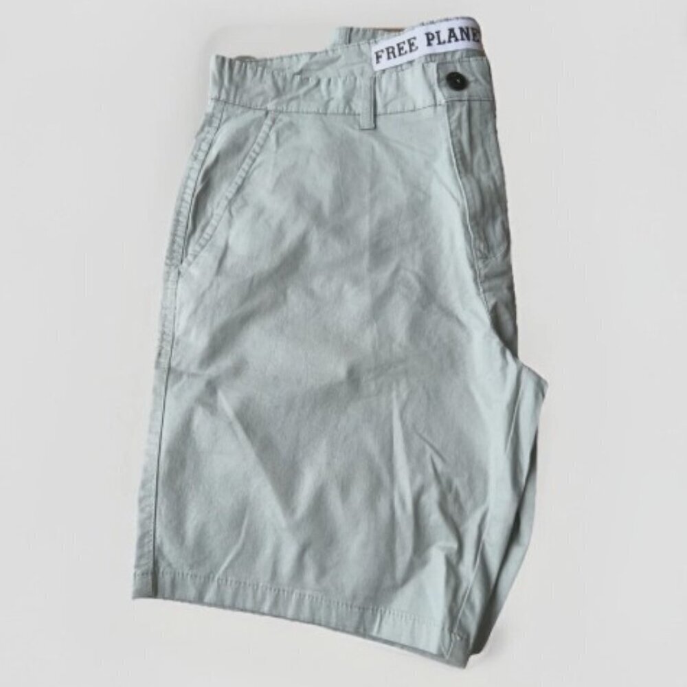 Free Planet Men's Flat Front Stretch Chino Shorts Light Green 32W, 9" Inseam